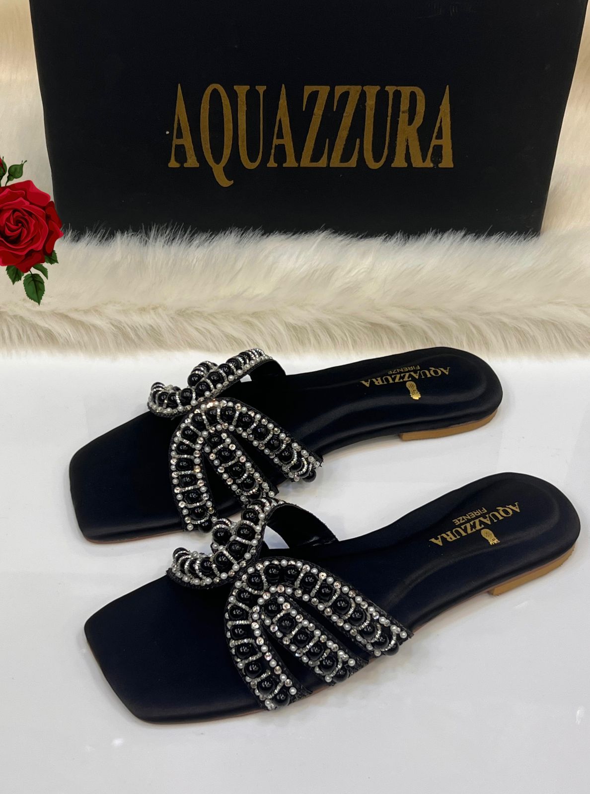 Aquazzura Pearl Slipper - Black