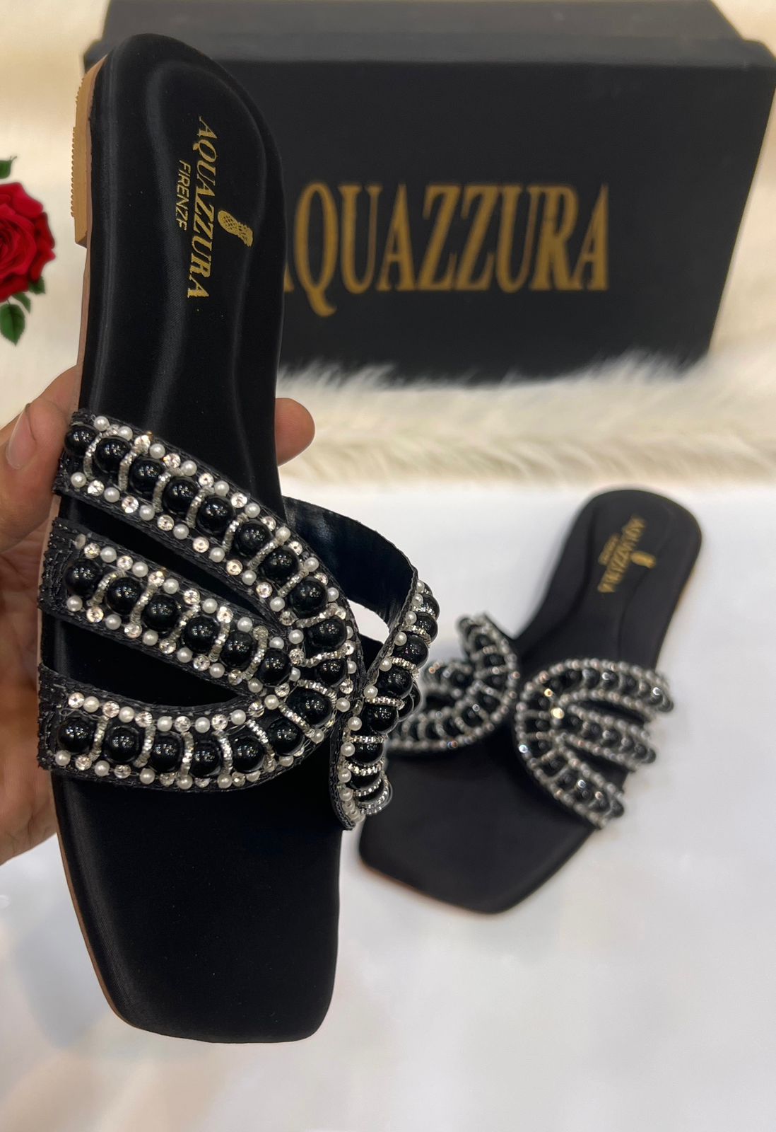 Aquazzura Pearl Slipper - Black