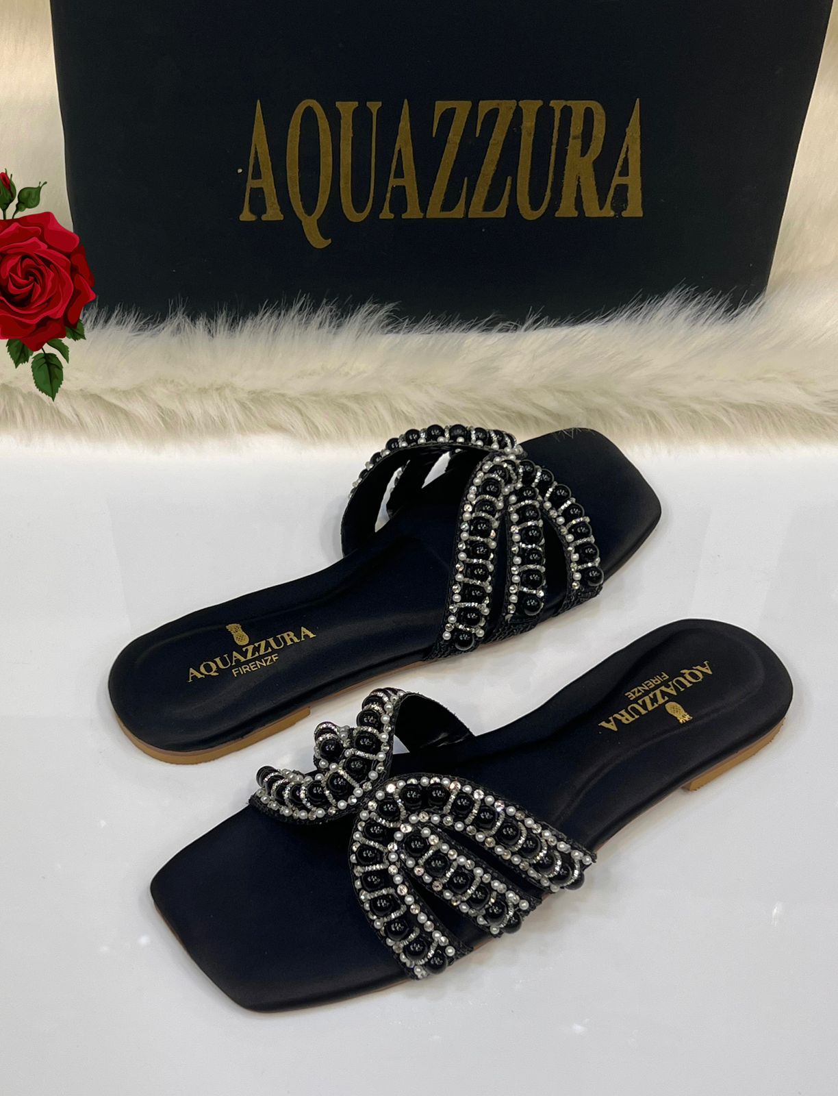 Aquazzura Pearl Slipper - Black