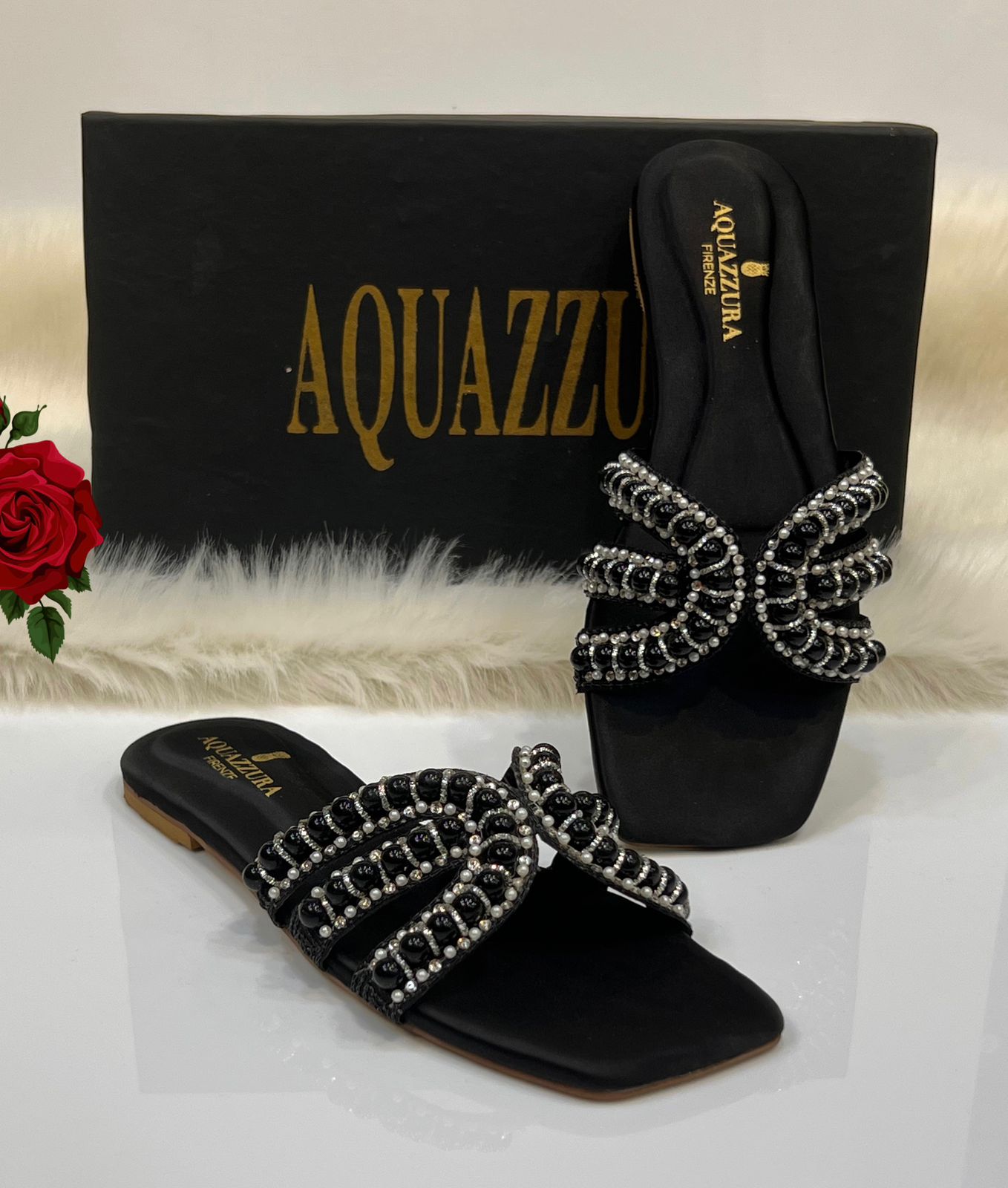 Aquazzura Pearl Slipper - Black