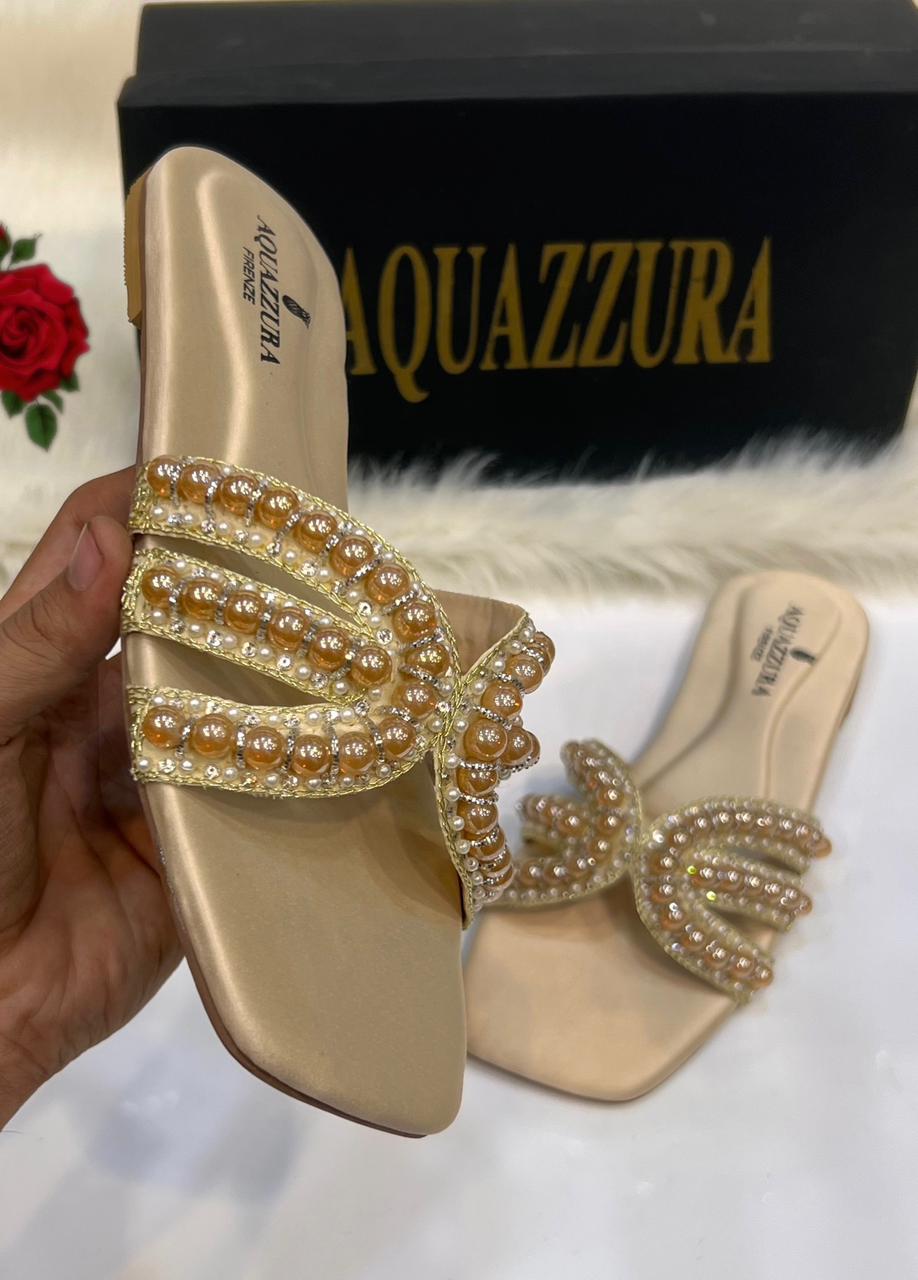 Aquazzura Pearl Slipper - Golden