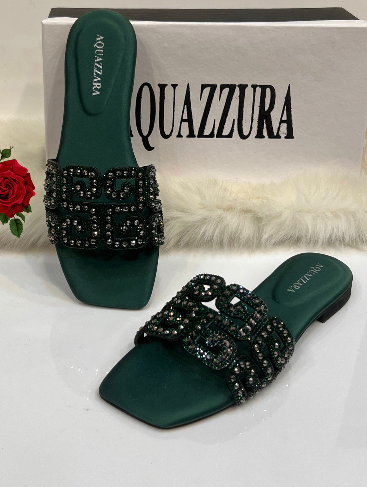 Aquazzura stones slippers- Green