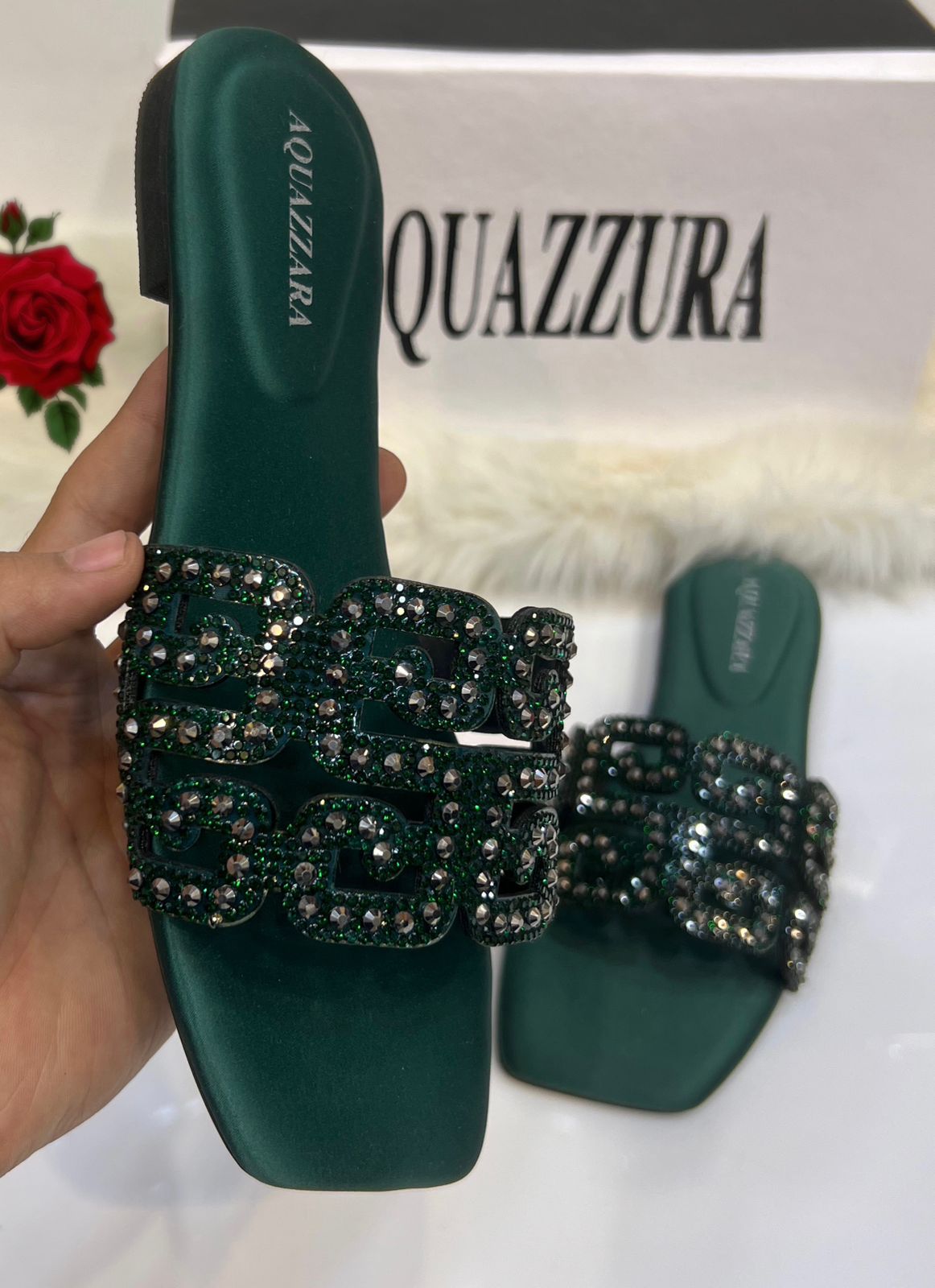 Aquazzura stones slippers- Green