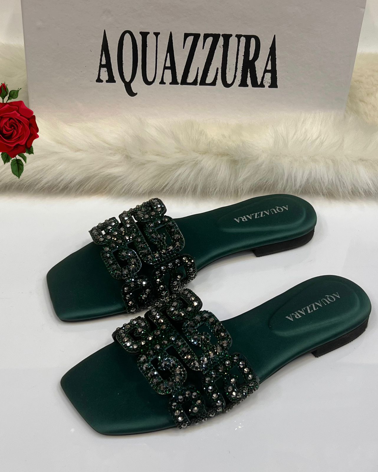 Aquazzura stones slippers- Green