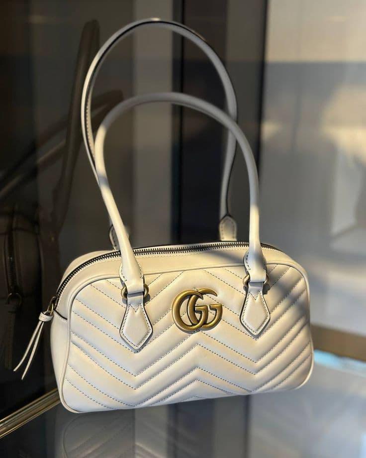 GUCCI GG Marmont Small Top Handle Bag - White