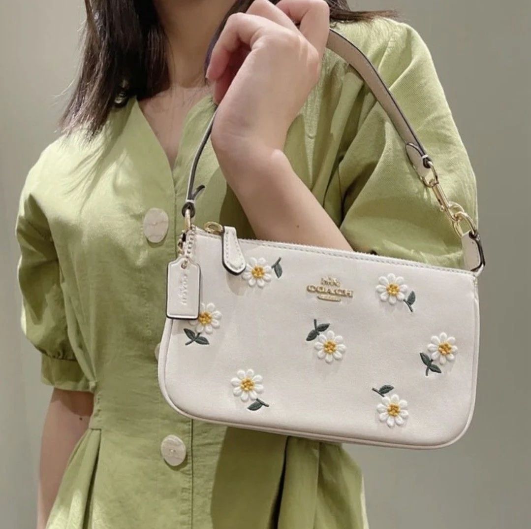 COACH  Nolita 19 - White with Floral Embroidery