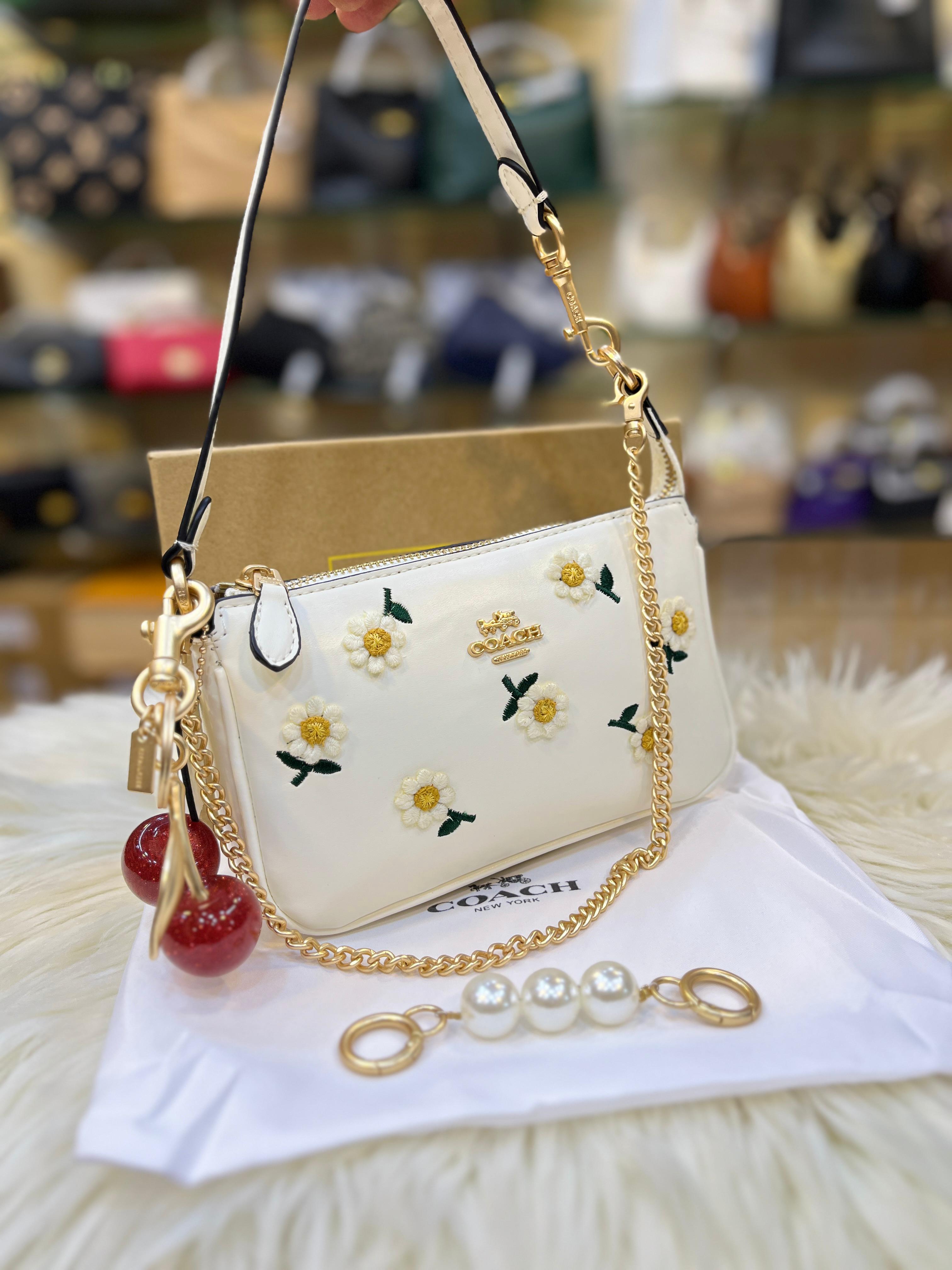 COACH  Nolita 19 - White with Floral Embroidery