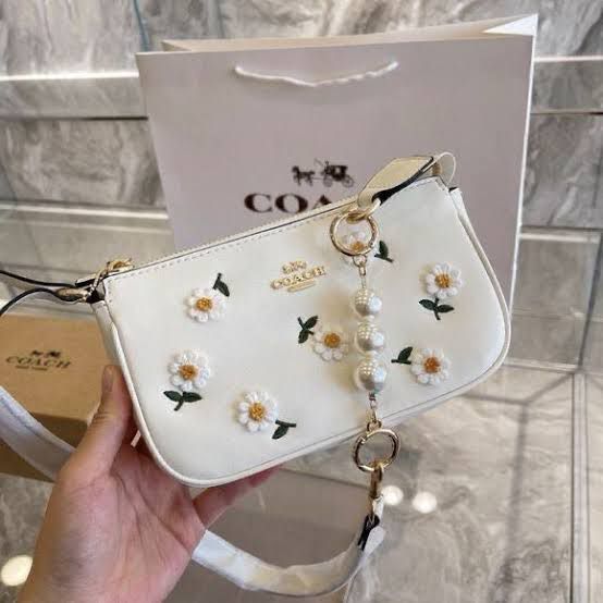 COACH  Nolita 19 - White with Floral Embroidery