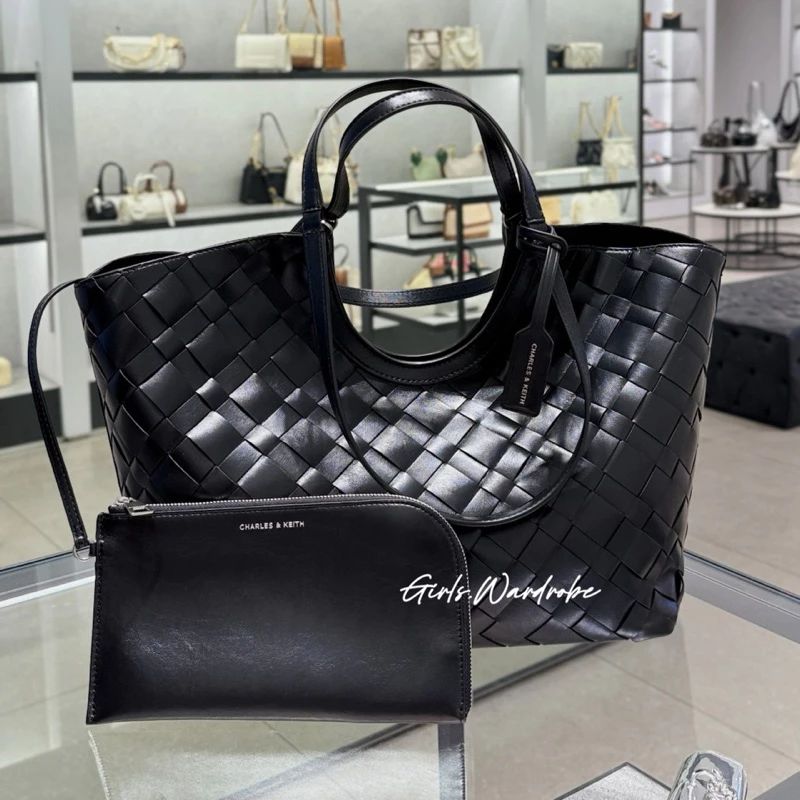 CHARLES & KEITH Ivette Woven Tote Bag - Black