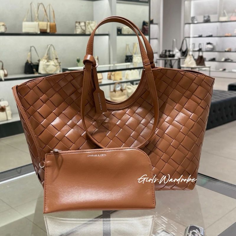 CHARLES & KEITH Ivette Woven Tote Bag - Brown