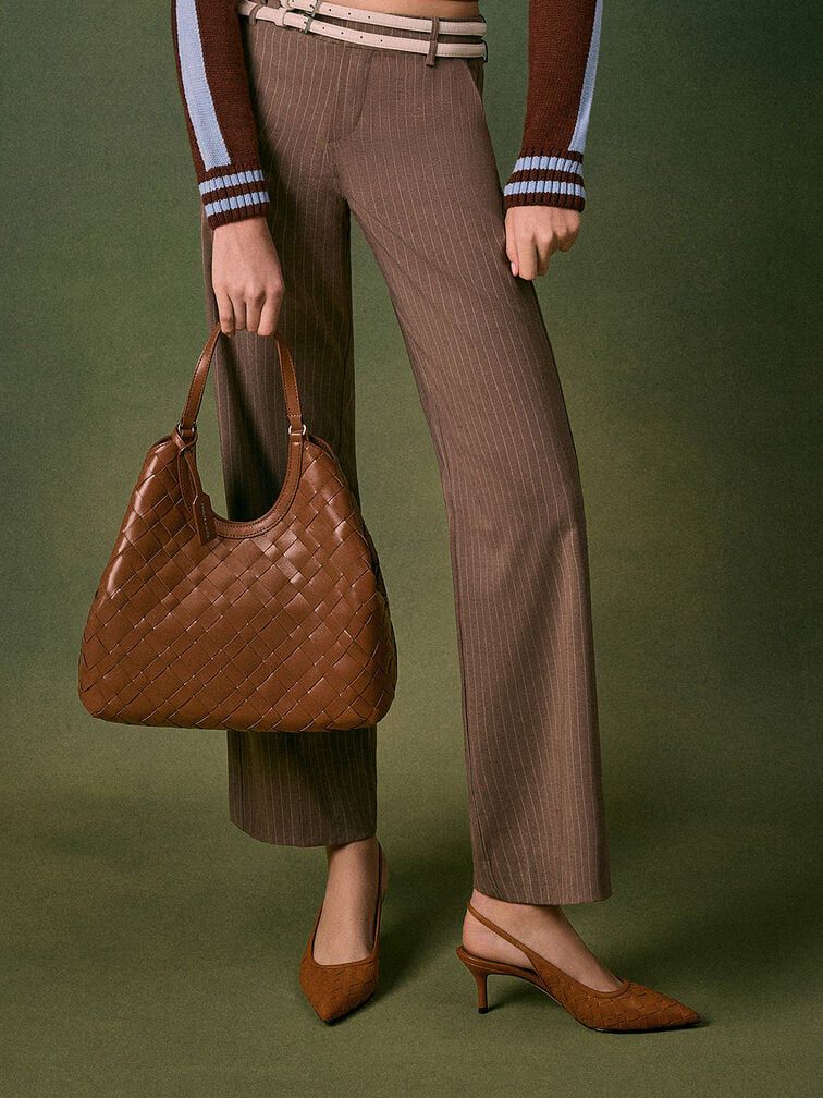 CHARLES & KEITH Ivette Woven Tote Bag - Brown