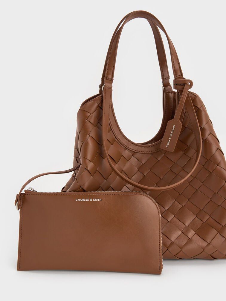 CHARLES & KEITH Ivette Woven Tote Bag - Brown
