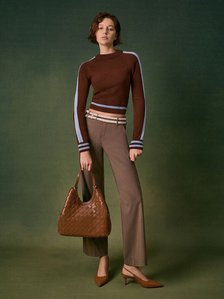 CHARLES & KEITH Ivette Woven Tote Bag - Brown