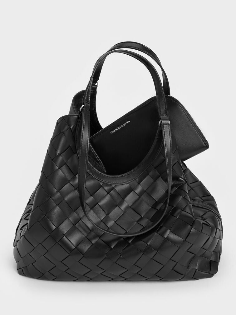 CHARLES & KEITH Ivette Woven Tote Bag - Black