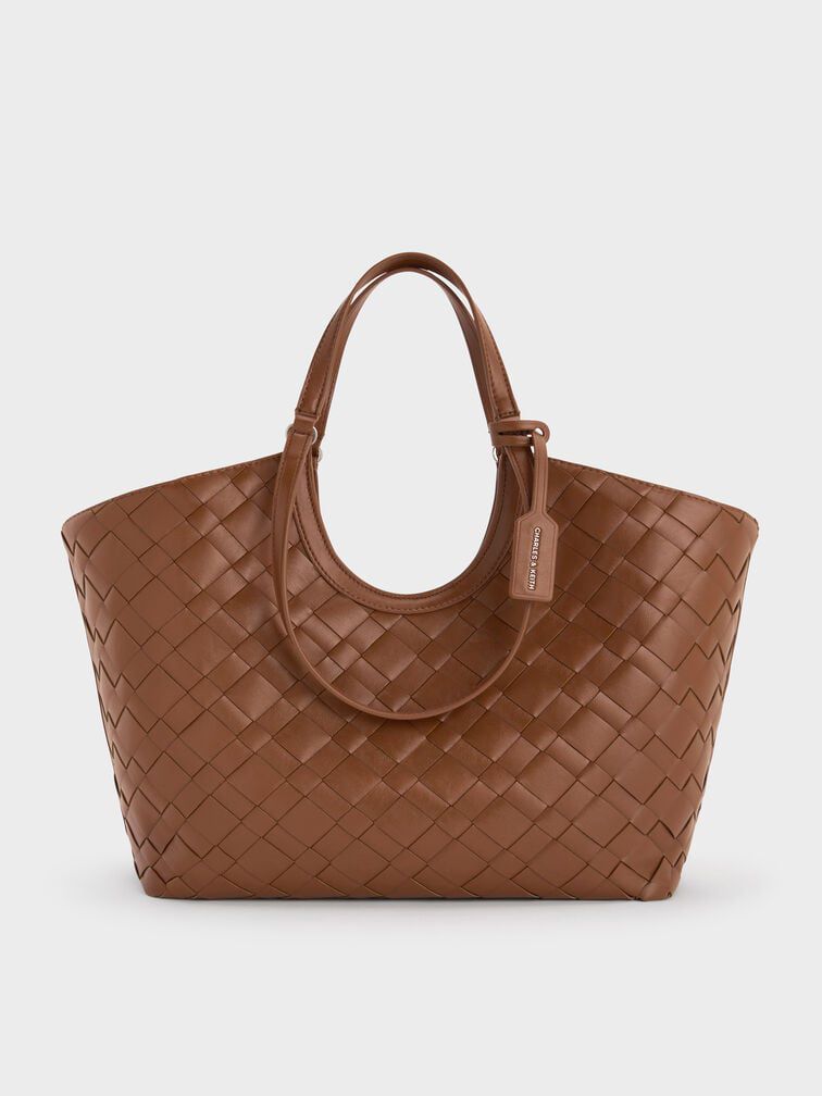 CHARLES & KEITH Ivette Woven Tote Bag - Brown