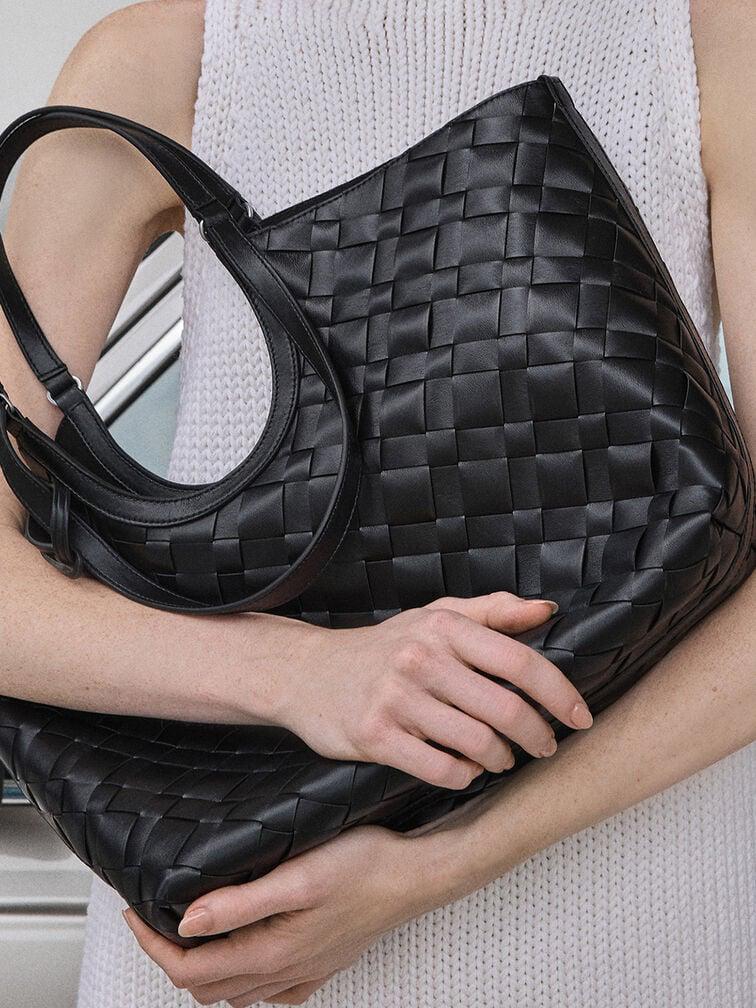 CHARLES & KEITH Ivette Woven Tote Bag - Black
