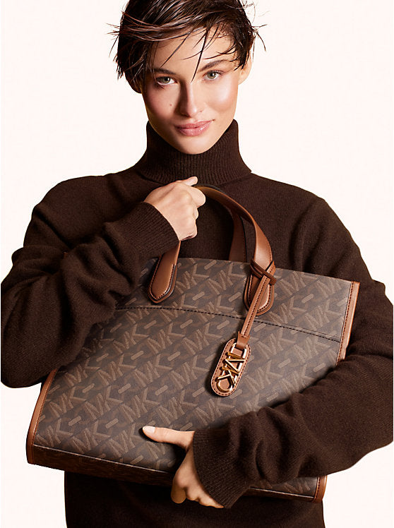 MICHAEL KORS  Gigi Large Empire Signature Logo Tote Bag  -  Brown