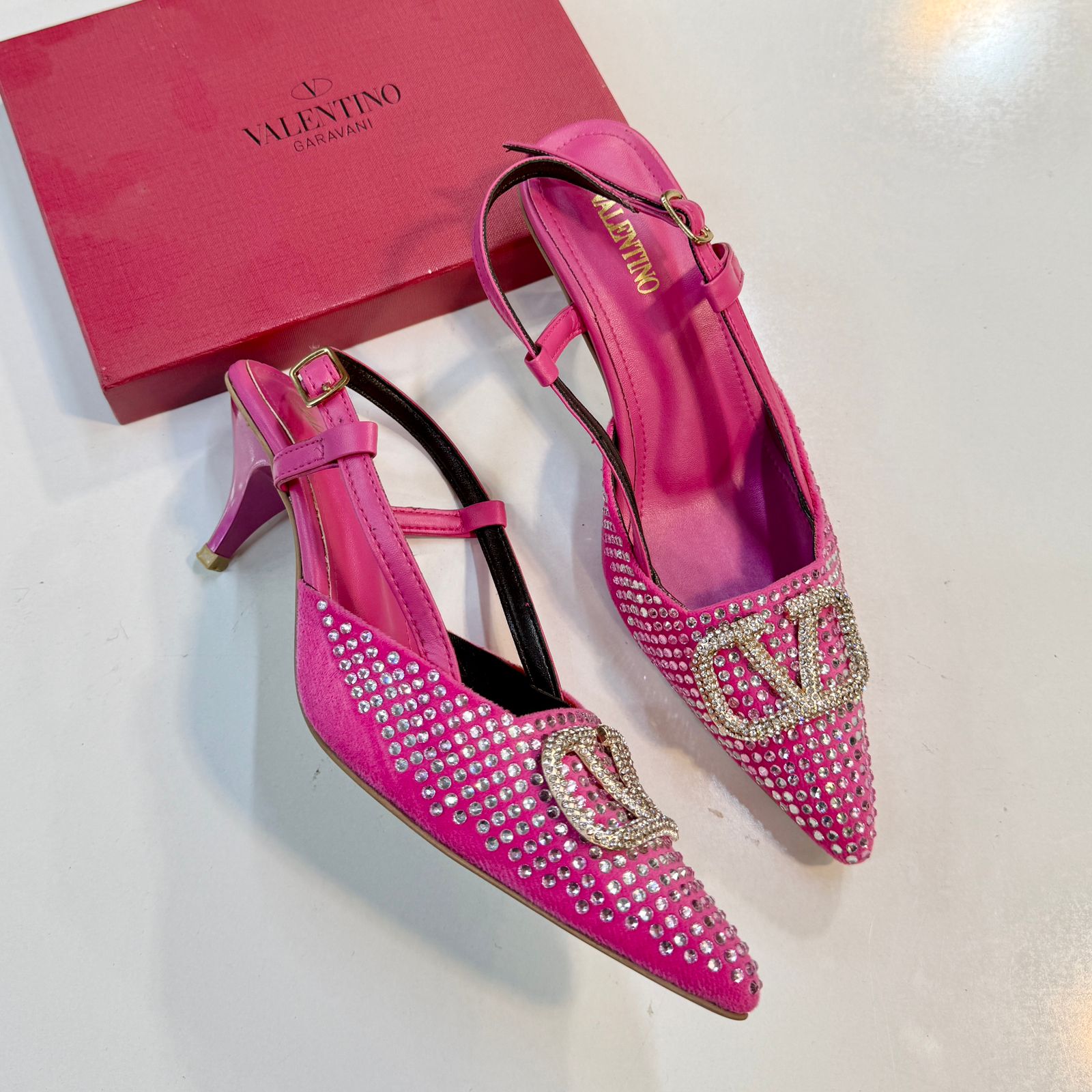 Valentino Garavani Slingback Crystal Stud Sandal - Pink