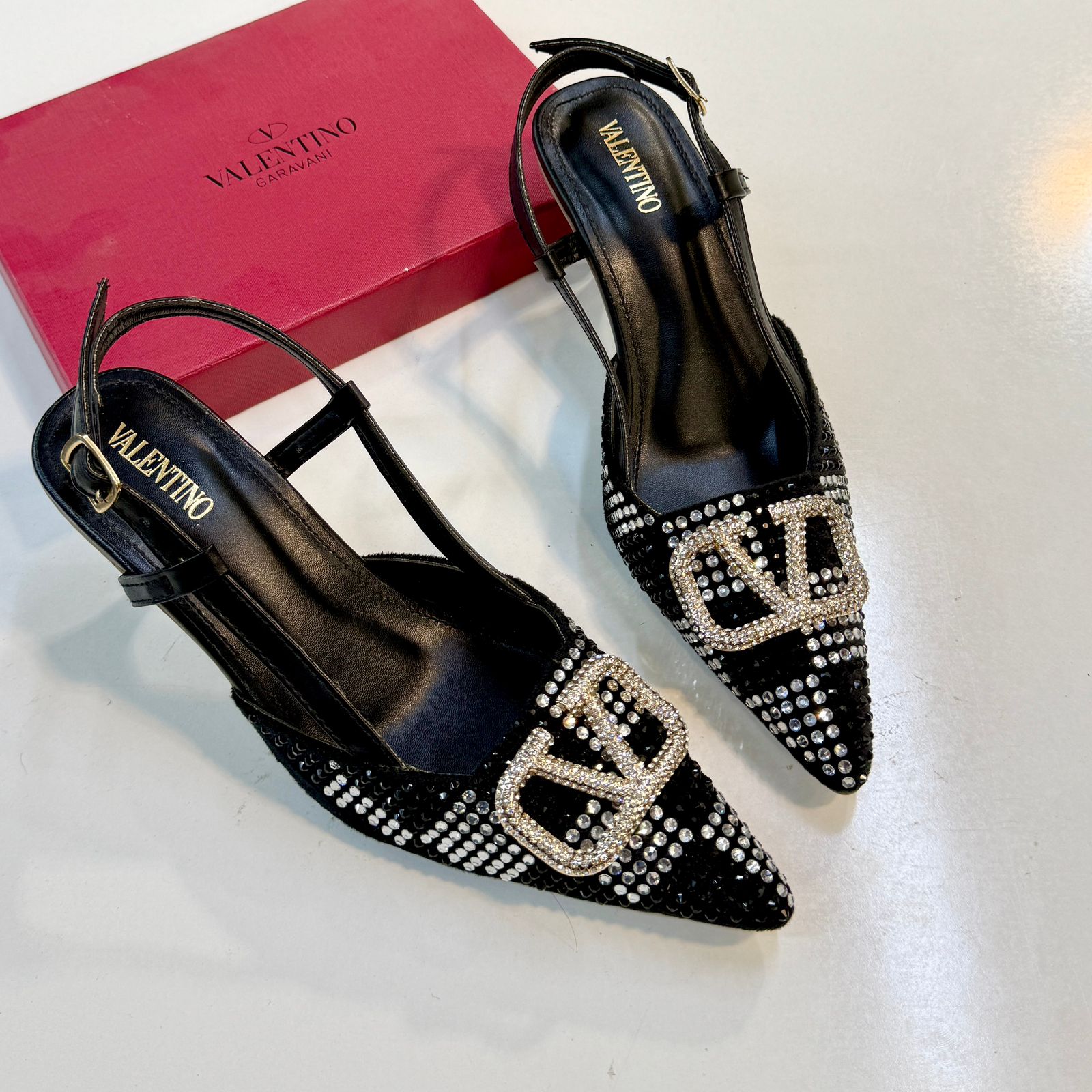 Valentino Garavani Slingback Crystal Stud Sandal - Black