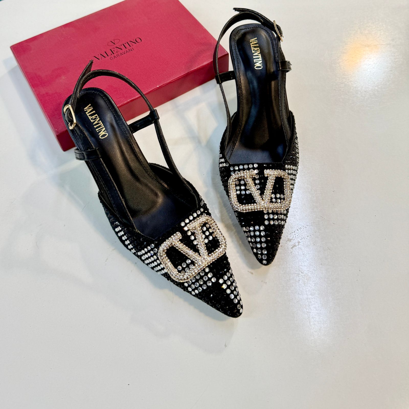 Valentino Garavani Slingback Crystal Stud Sandal - Black