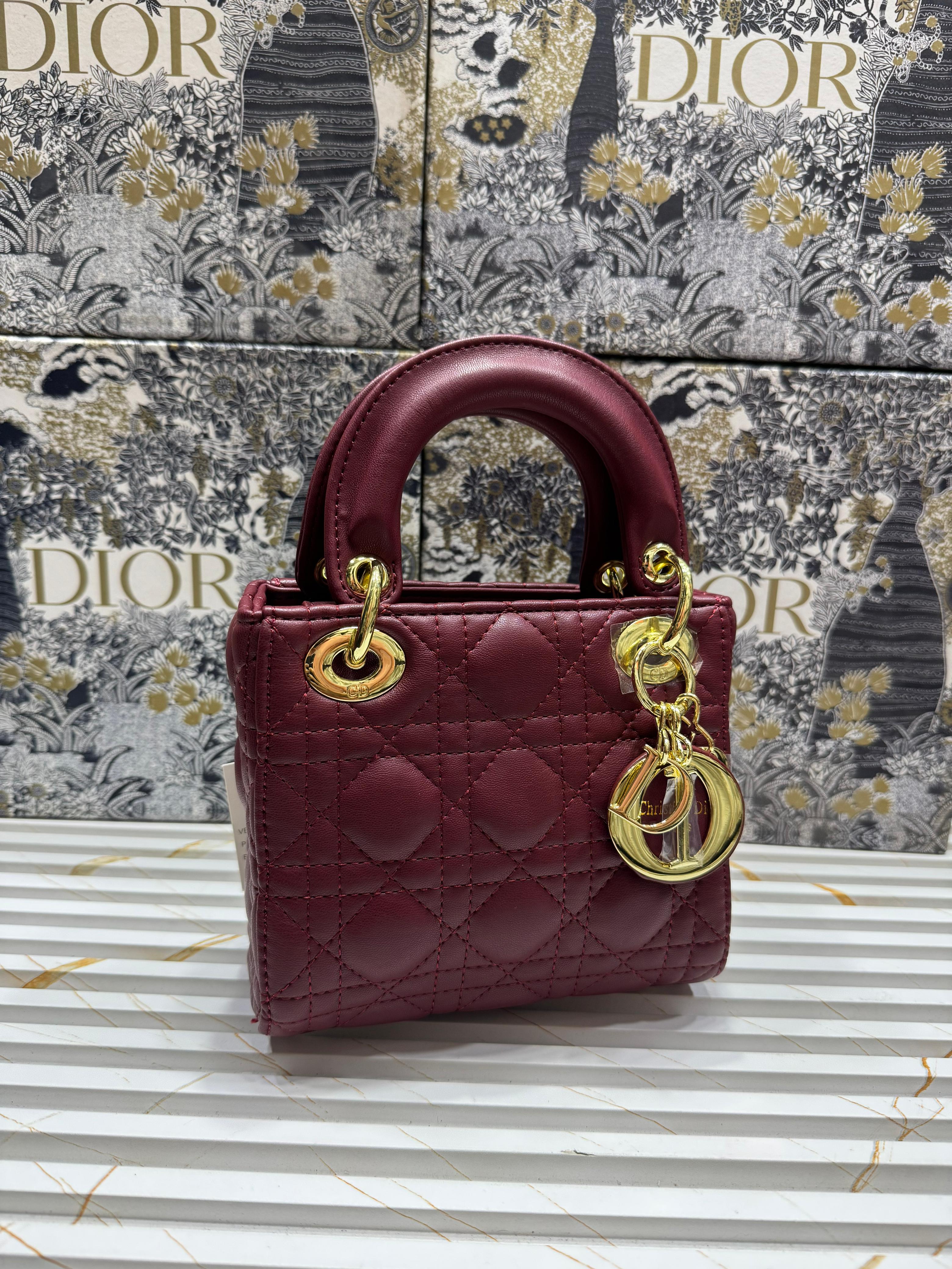 CHRISTIAN DIOR  Small Lady Dior Bag - Maroon