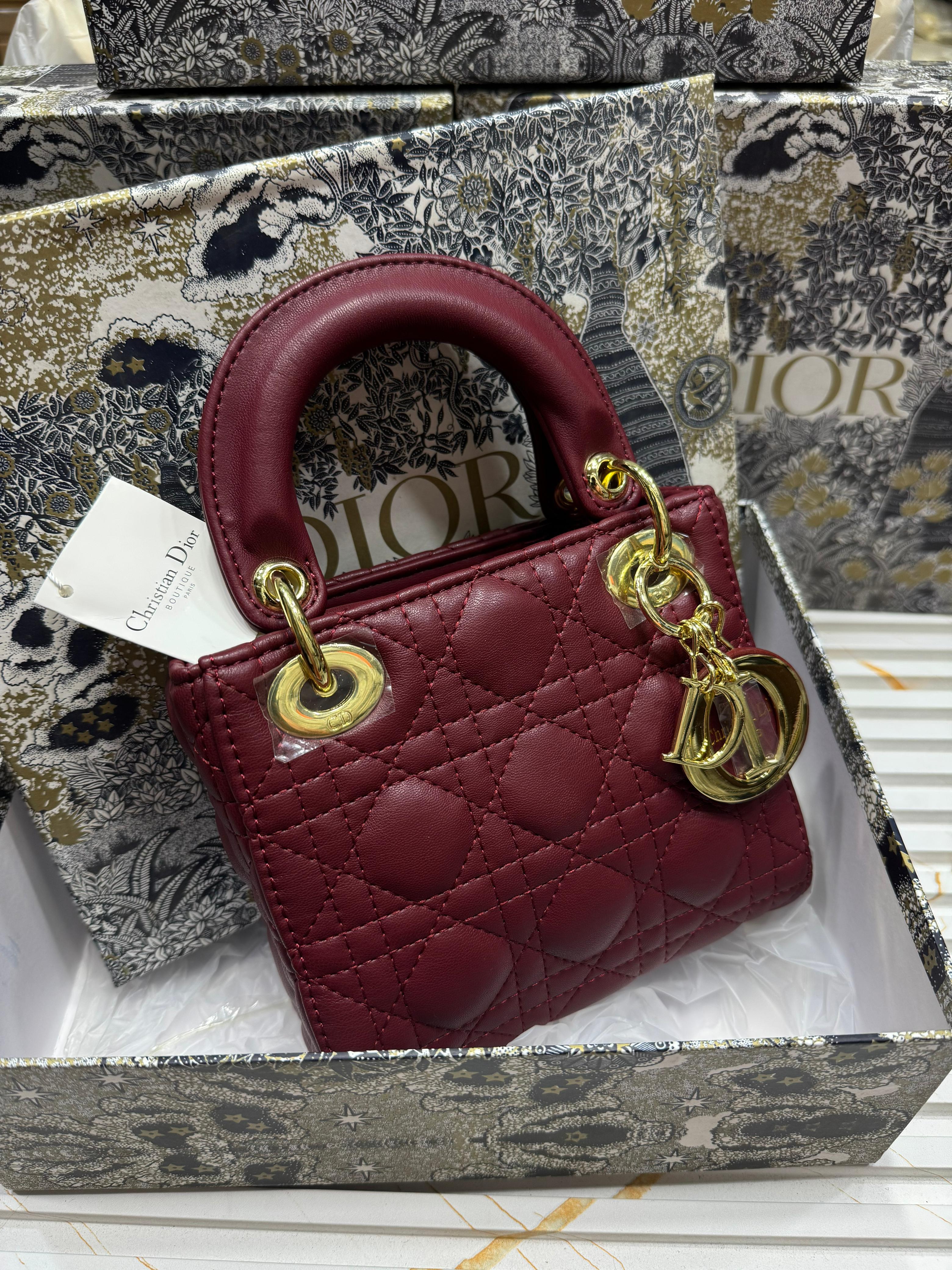 CHRISTIAN DIOR  Small Lady Dior Bag - Maroon