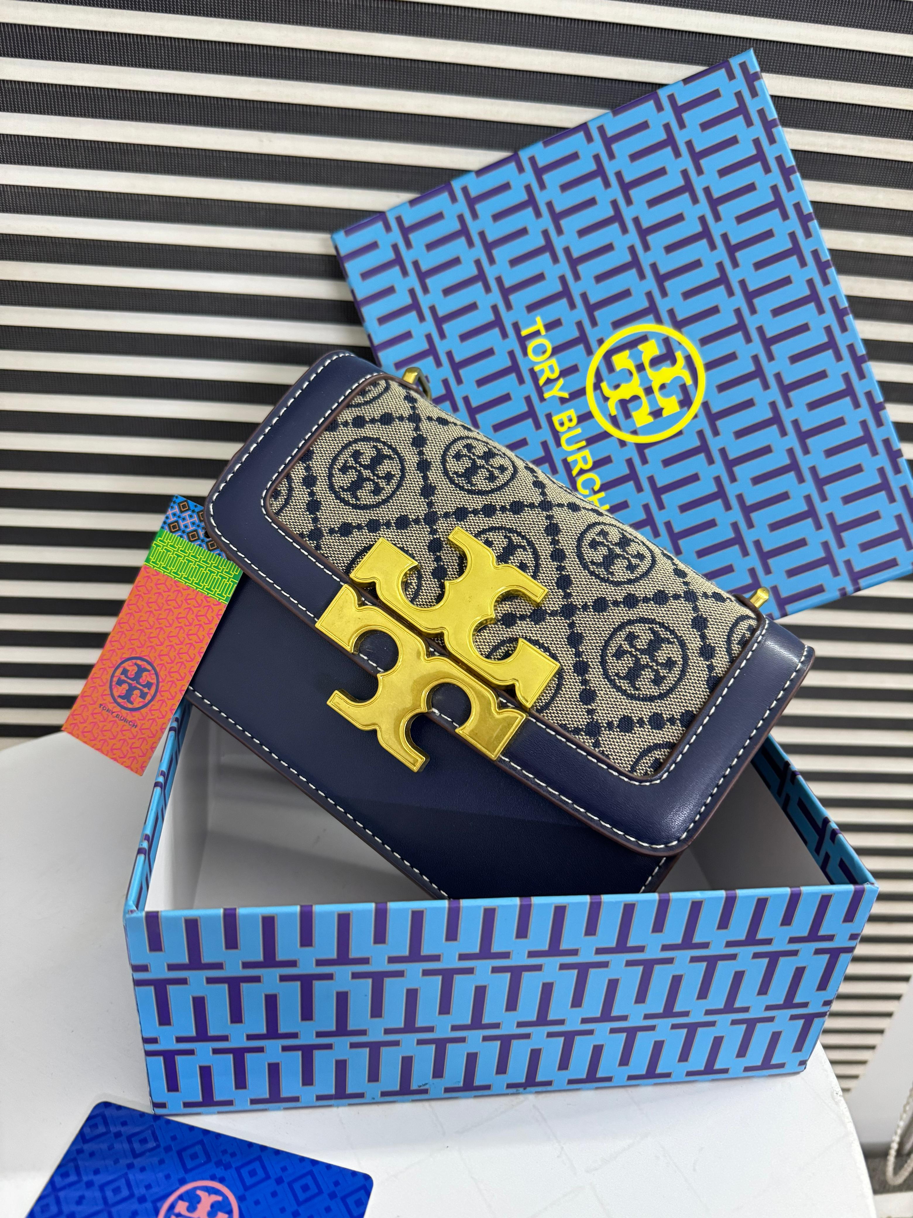 TORY BURCH  SMALL T MONOGRAM ELEANOR SHOULDER BAG - BLUE