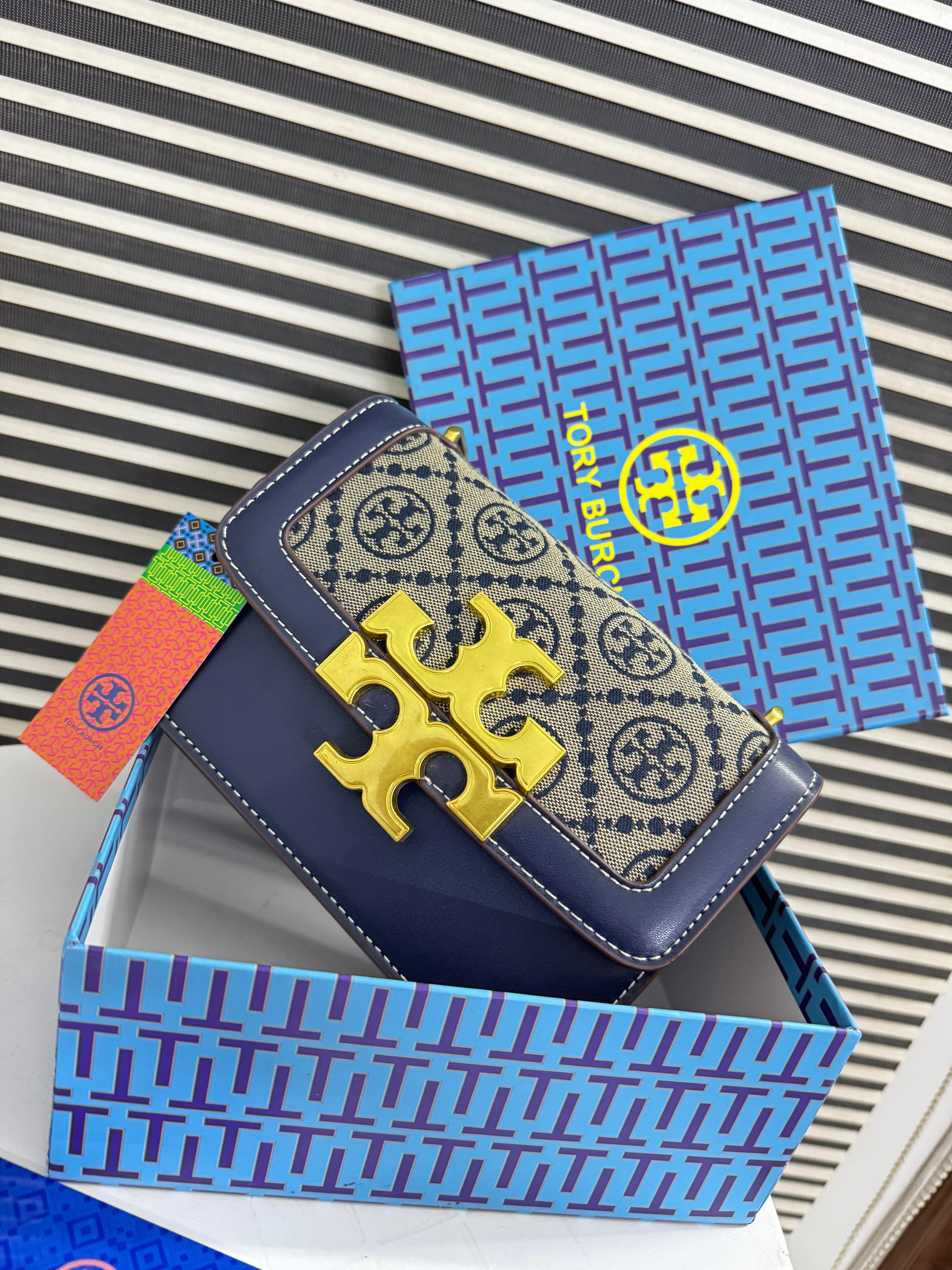 TORY BURCH  SMALL T MONOGRAM ELEANOR SHOULDER BAG - BLUE