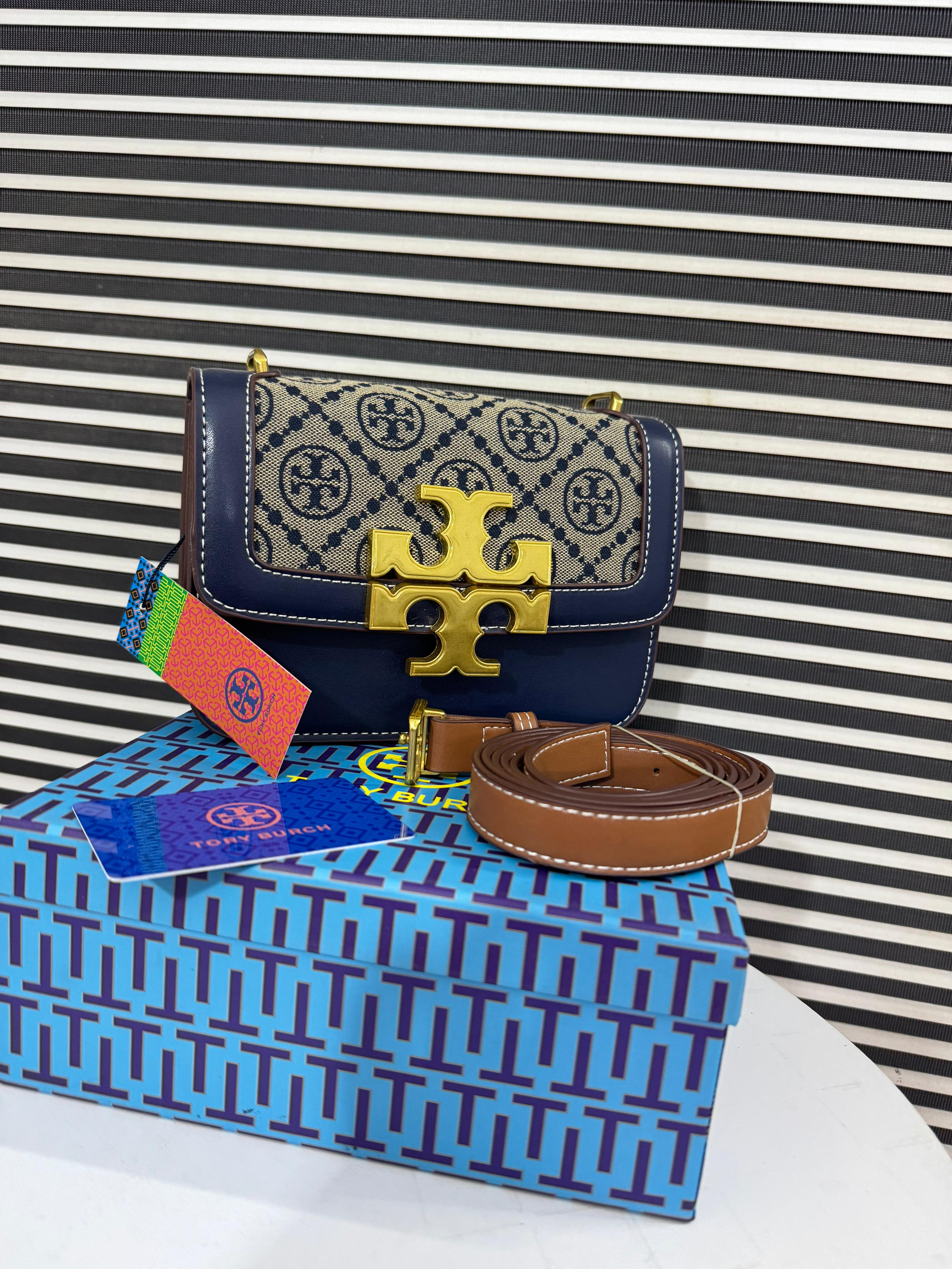 TORY BURCH  SMALL T MONOGRAM ELEANOR SHOULDER BAG - BLUE