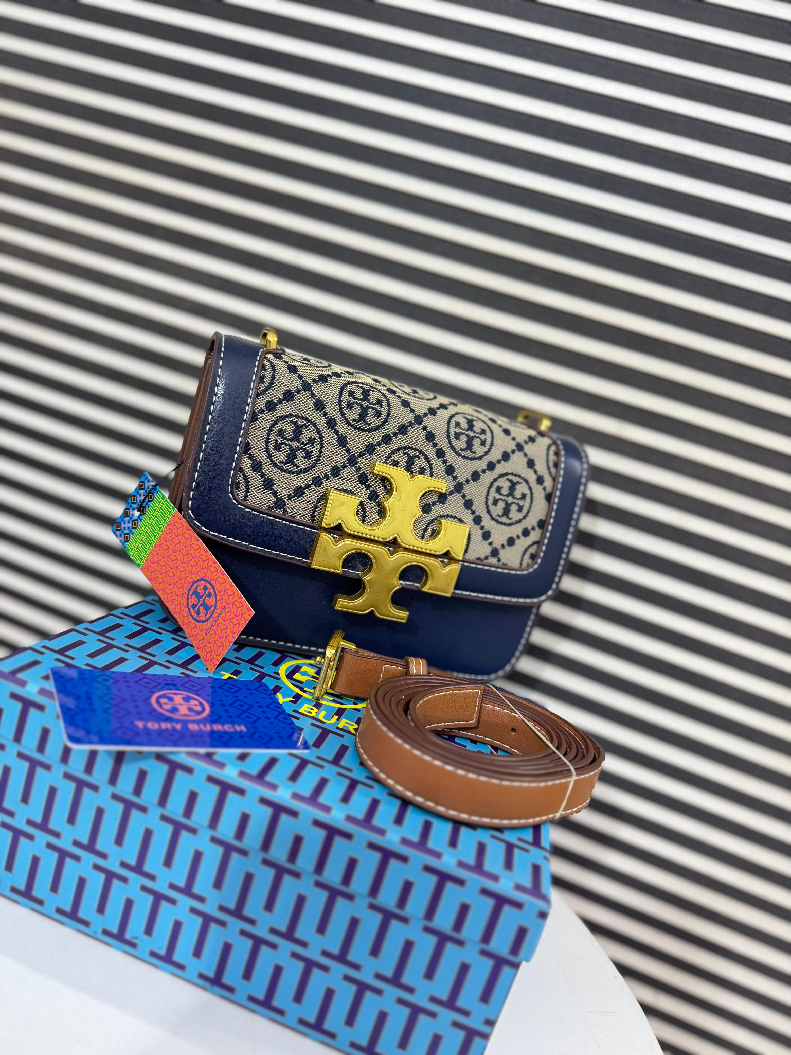 TORY BURCH  SMALL T MONOGRAM ELEANOR SHOULDER BAG - BLUE