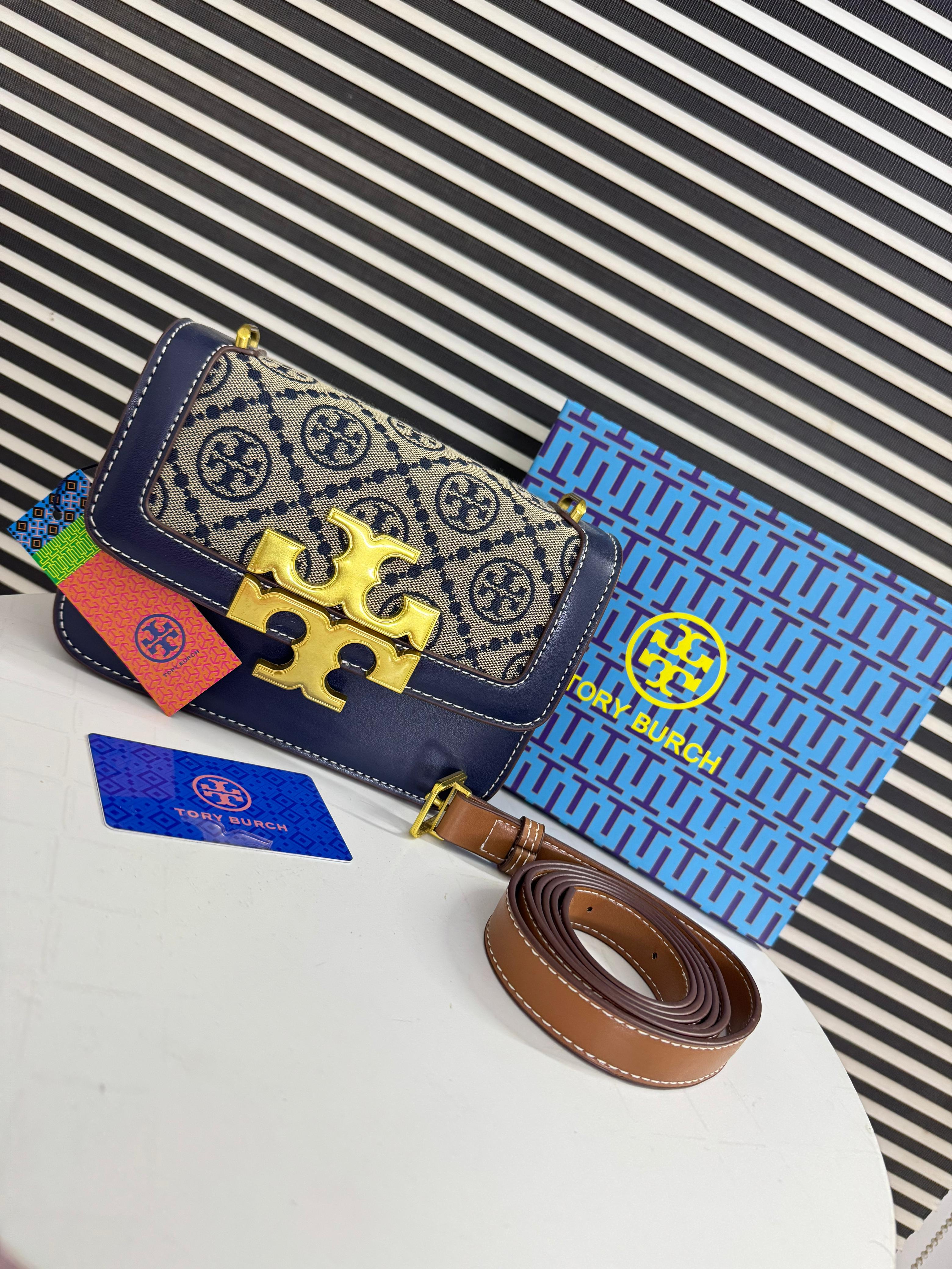 TORY BURCH  SMALL T MONOGRAM ELEANOR SHOULDER BAG - BLUE