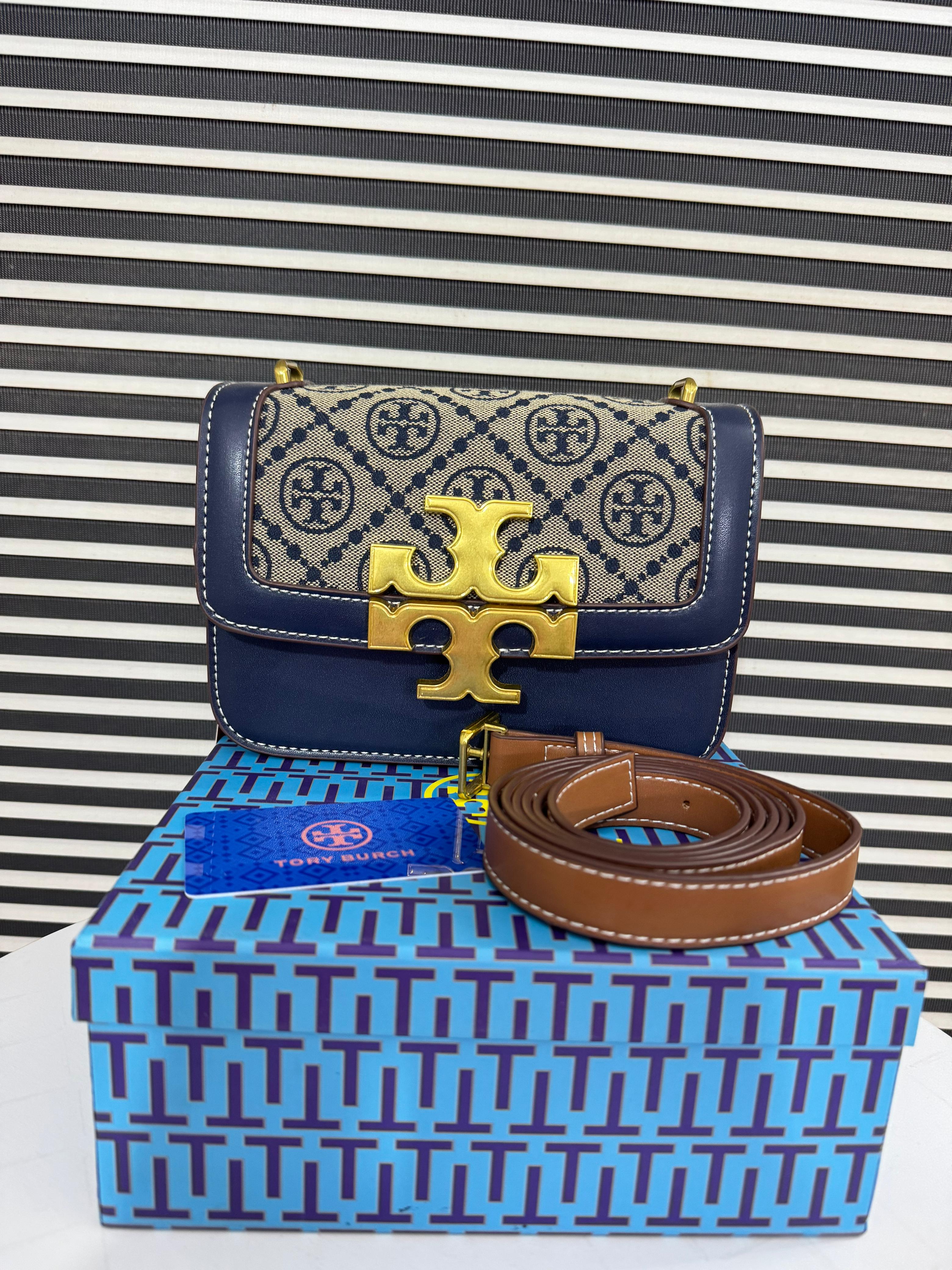 TORY BURCH  SMALL T MONOGRAM ELEANOR SHOULDER BAG - BLUE