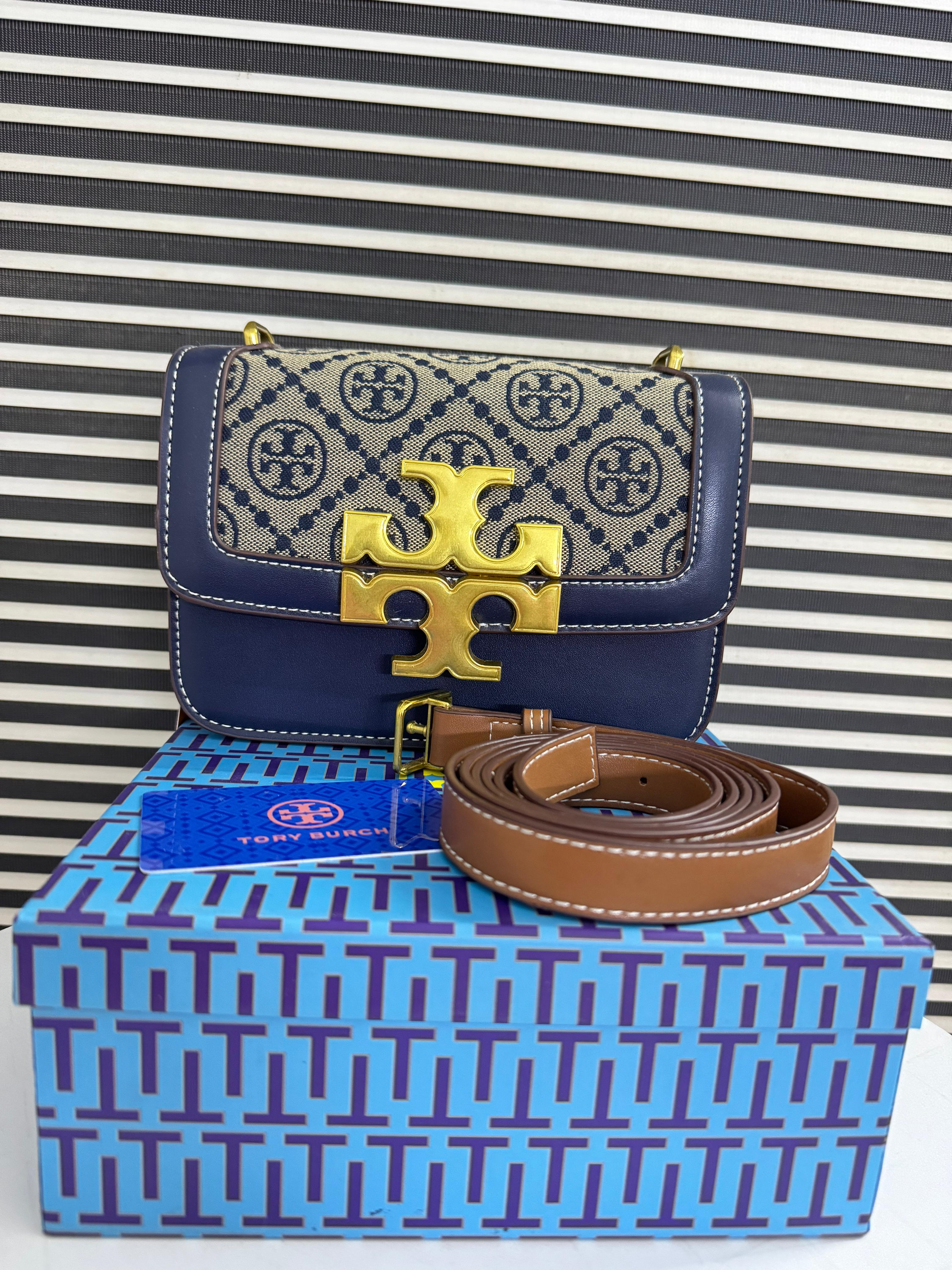 TORY BURCH  SMALL T MONOGRAM ELEANOR SHOULDER BAG - BLUE
