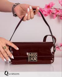 DIOR Miss Dior Patent Leather Calfskin Hand & Shoulder Bag - Mehroon
