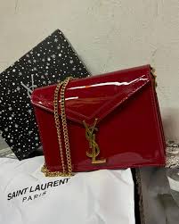 Saint Laurent Cassandra Patent Leather Wallet on a Chain - Red