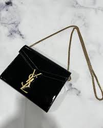 Saint Laurent Cassandra Patent Leather Wallet on a Chain - Black