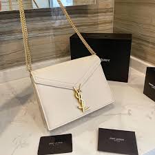 Saint Laurent Cassandra Patent Leather Wallet on a Chain - White