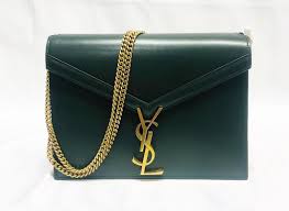 Saint Laurent Cassandra Patent Leather Wallet on a Chain - Green