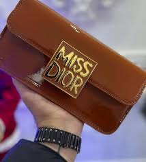 DIOR Miss Dior Patent Leather Calfskin Hand & Shoulder Bag - Brown