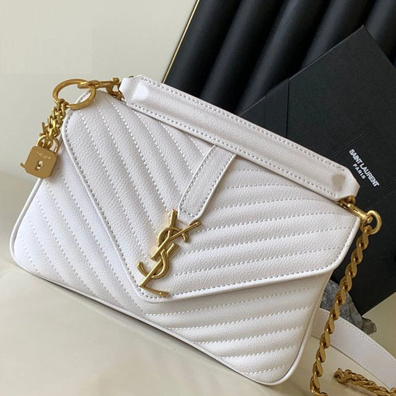 YVES SAINT LAURENT College Monogram Bag Matelasse - WHITE