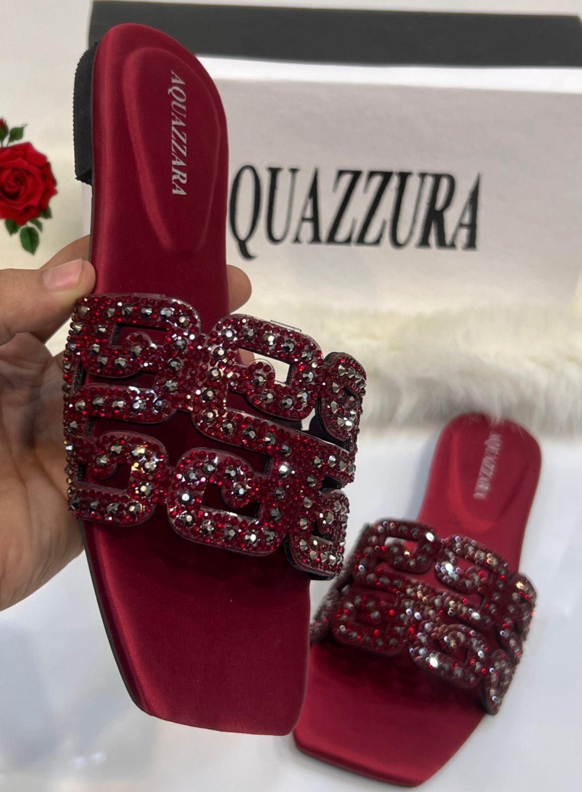 Aquazzura stones slippers- Mehroon